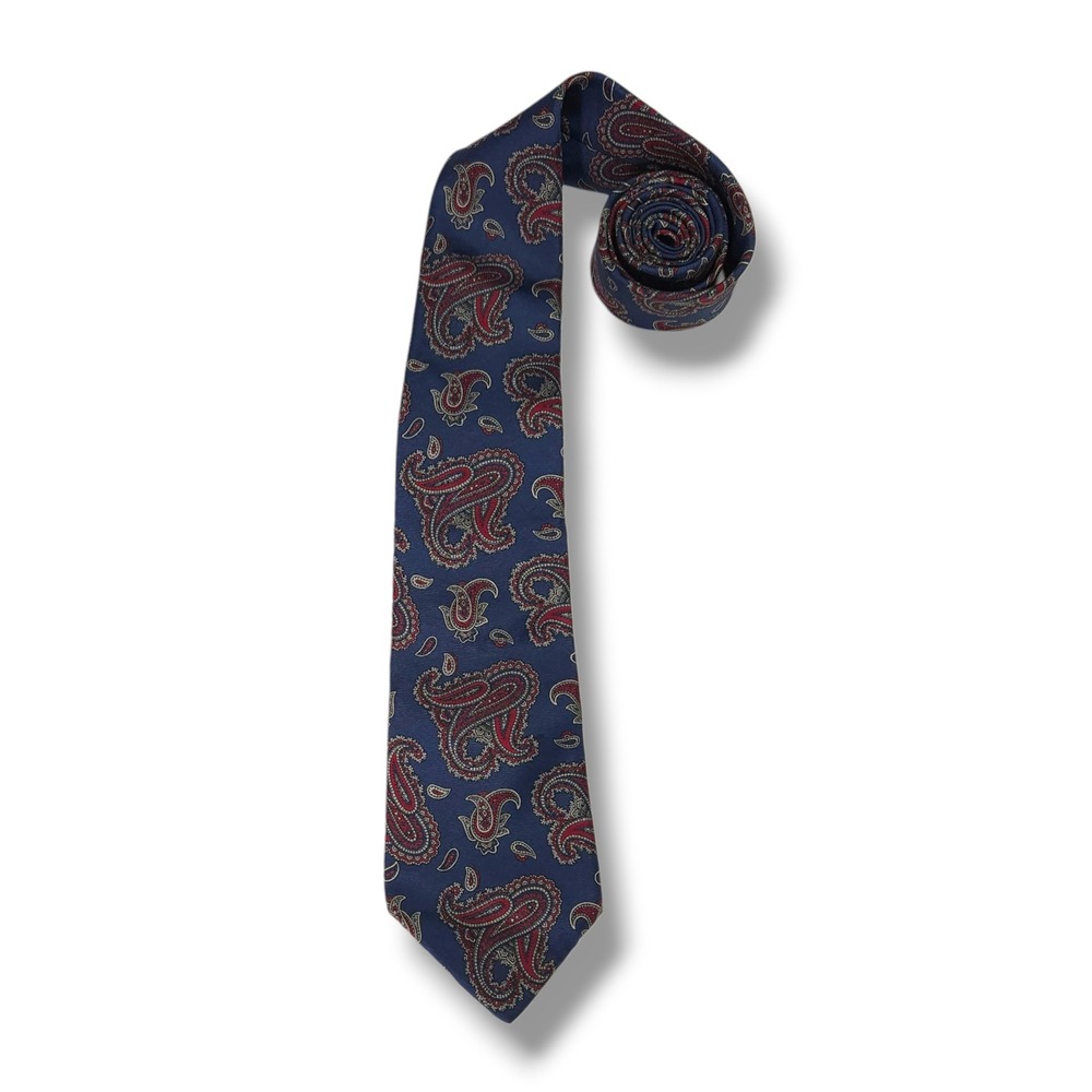 Johnny Carson Italian Silk Necktie Paisley Blue Red Classic Vintage Made USA OS
